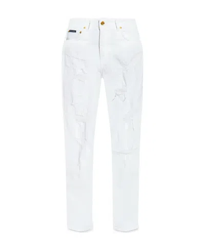 DOLCE & GABBANA DOLCE  GABBANA LOGO PATCH DISTRESSED BOYFRIEND JEANS
