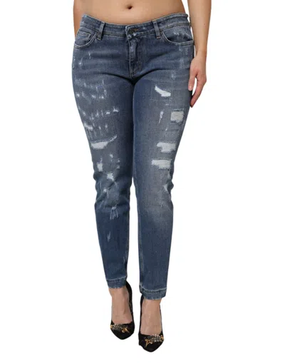 Dolce & Gabbana Distressed Cotton Denim Jeans In Blue
