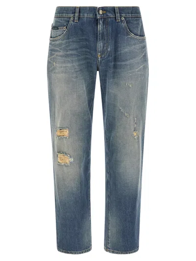 Dolce & Gabbana Distressed Cotton Jeans In Blue