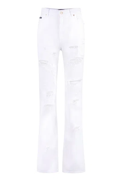 Dolce & Gabbana Distressed Cotton Jeans In White