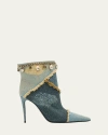 DOLCE & GABBANA DISTRESSED DENIM CHARMS ANKLE BOOTIES