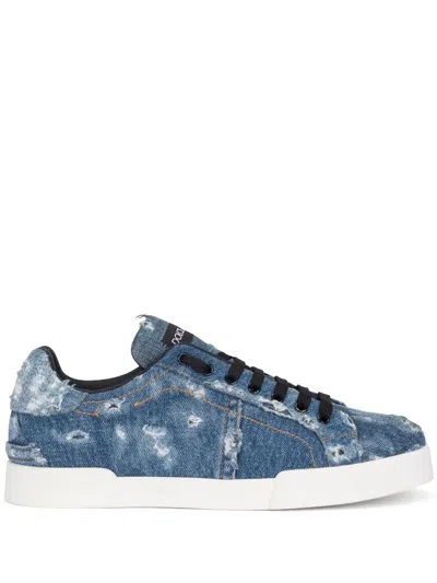 Dolce & Gabbana Jeans-sneakers Im Distressed-look In Blue