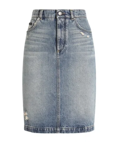 Dolce & Gabbana Distressed Denim Mini Skirt In Blue