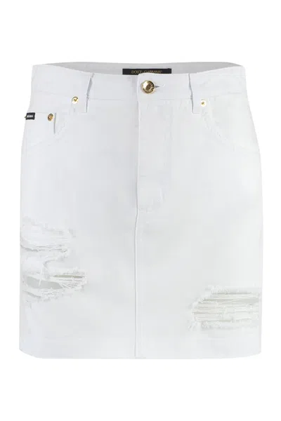 Dolce & Gabbana Distressed Denim Mini Skirt For Women In White