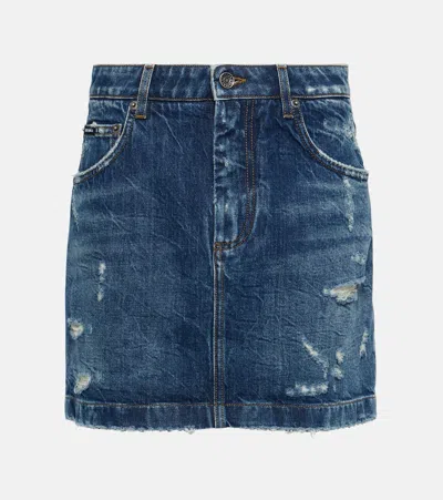 DOLCE & GABBANA DISTRESSED DENIM MINISKIRT