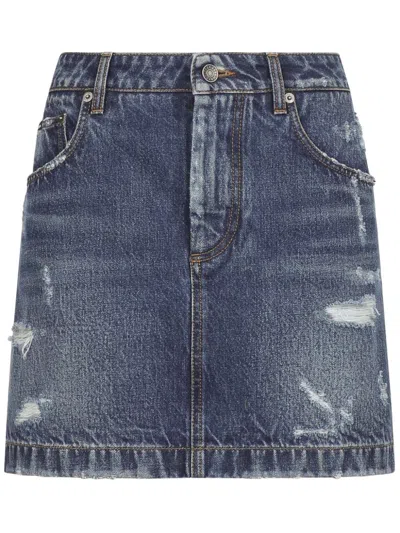 Dolce & Gabbana Distressed-finish Denim Miniskirt In Navy