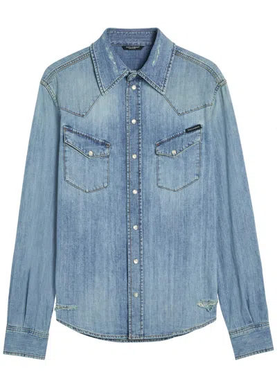 Dolce & Gabbana Distressed Denim Shirt In Blue