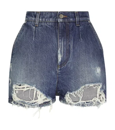 Dolce & Gabbana Distressed Denim Shorts In Blue
