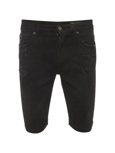 Pre-owned Dolce & Gabbana Distressed Denim Shorts In Black