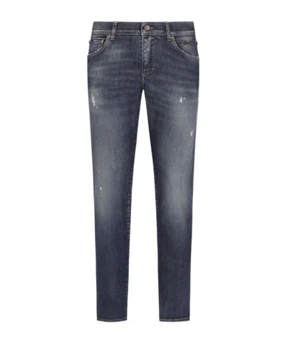 DOLCE & GABBANA DOLCE  GABBANA DG LOGO CHAIN DISTRESSED SKINNY JEANS