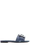 Dolce & Gabbana Patchwork Denim Flat Sandals With Rhinestone Embellishments In Blue