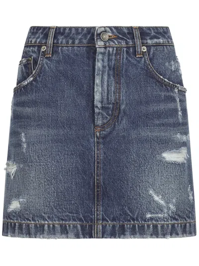 DOLCE & GABBANA DISTRESSED-FINISH DENIM MINISKIRT