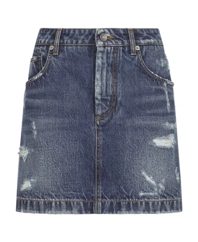 DOLCE & GABBANA DOLCE  GABBANA RIPPED MINI DENIM SKIRT