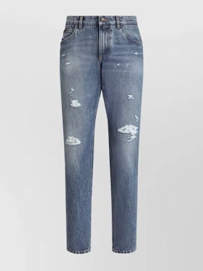 Dolce & Gabbana Distressed Finish Five-pocket Denim Jeans In Blue