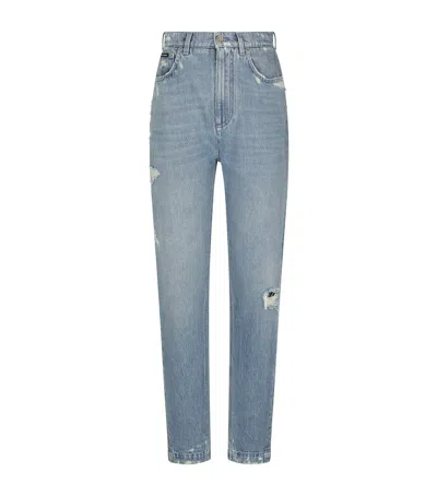 DOLCE & GABBANA DISTRESSED HIGH-RISE SLIM JEANS