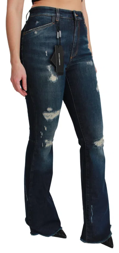 Dolce & Gabbana Distressed High-waist Flare Jeans In Blue