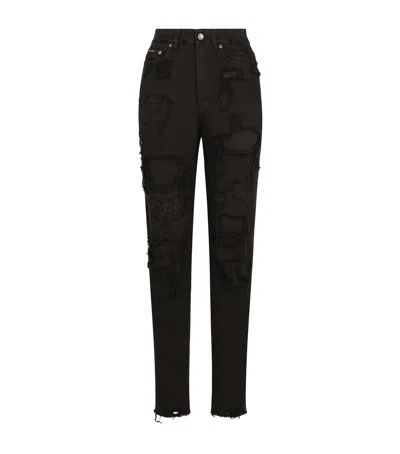 Dolce & Gabbana Distressed Jeans In Black