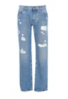 Dolce & Gabbana Distressed Jeans With Dg Embroidery In Blue