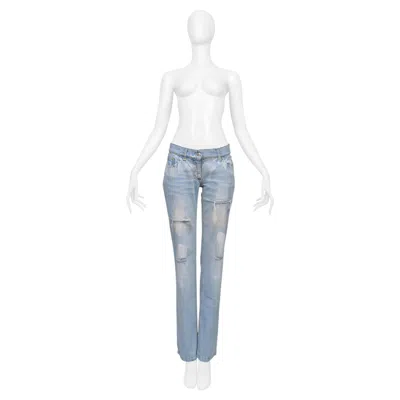 Pre-owned Dolce & Gabbana Distressed Light Blue Denim Jeans W White Paint Marks