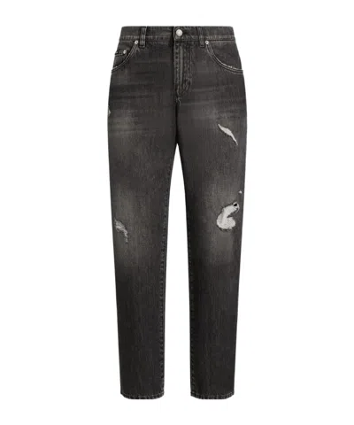 DOLCE & GABBANA DISTRESSED LOGO-PLAQUE JEANS