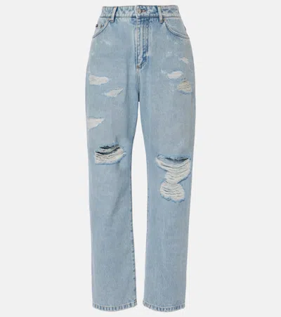 Dolce & Gabbana Distressed Low-rise Straight Jeans In Blue