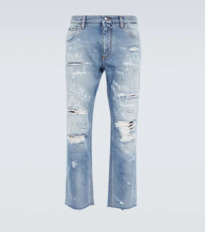 Dolce & Gabbana Distressed Mid-rise Straight Jeans In Variante Abbinata
