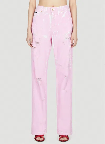 Dolce & Gabbana Distressed Painted Trousers In Pink