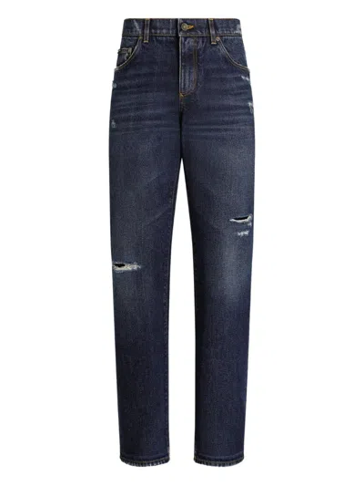 Dolce & Gabbana Distressed Ripped Jeans In Blue