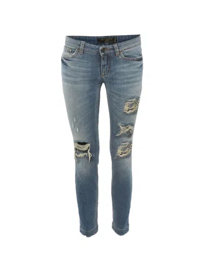 Pre-owned Dolce & Gabbana Distressed Ripped Jeans In Blue