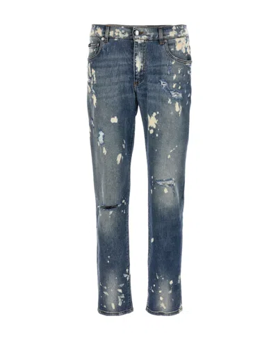 Dolce & Gabbana Distressed Slim-fit Jeans In Blue