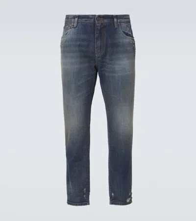 Dolce & Gabbana Distressed Slim Jeans In Blau