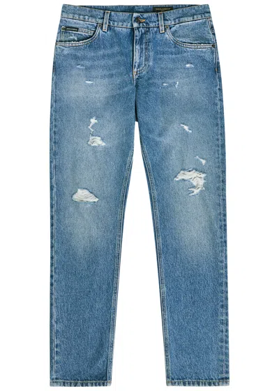 Dolce & Gabbana Distressed Slim-leg Jeans In Blue