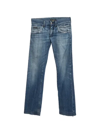 Pre-owned Dolce & Gabbana Distressed Slim-fit Jeans In Blue