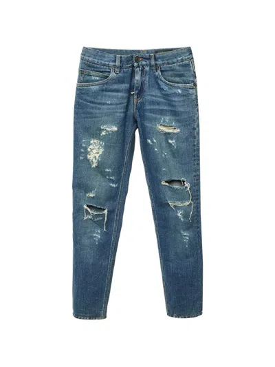 Pre-owned Dolce & Gabbana Distressed Slim-fit Jeans In Blue