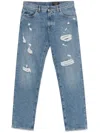Dolce & Gabbana Logo Embroidered Ripped Jeans In Blue