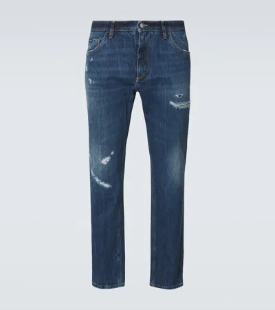 Dolce & Gabbana Distressed Straight Jeans In Blau