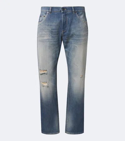 Dolce & Gabbana Distressed Straight Jeans In Blue