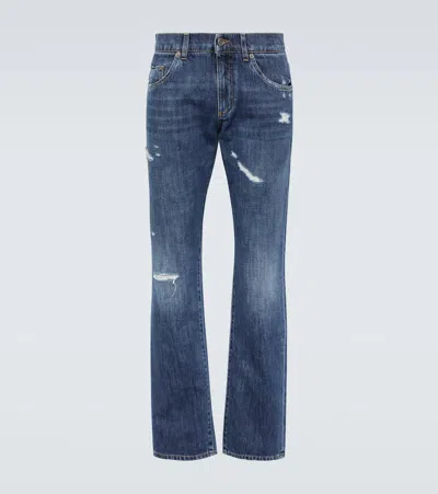 Dolce & Gabbana Ripped-detail Tapered Jeans In Blue