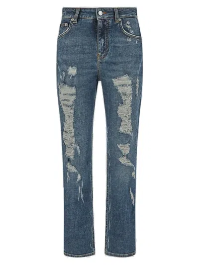 DOLCE & GABBANA DISTRESSED STRAIGHT LEG CROPPED JEANS