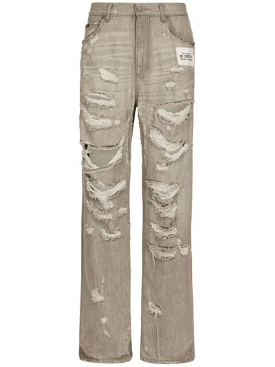 Dolce & Gabbana Distressed Straight-leg Jeans In Neutral