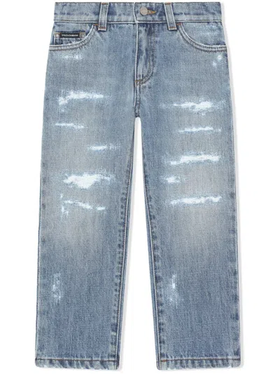Dolce & Gabbana Kids' Distressed Straight-leg Jeans In Blue