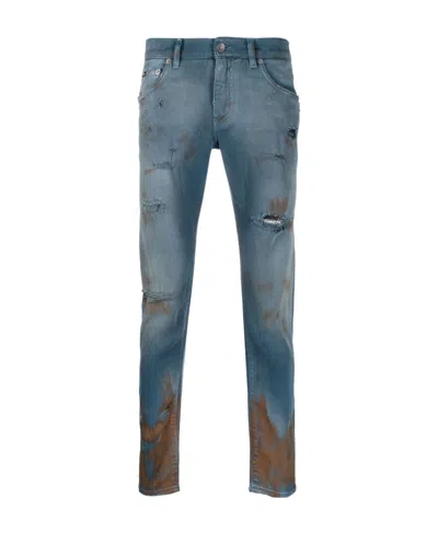 Dolce & Gabbana Distressed Straight-leg Jeans In Blue