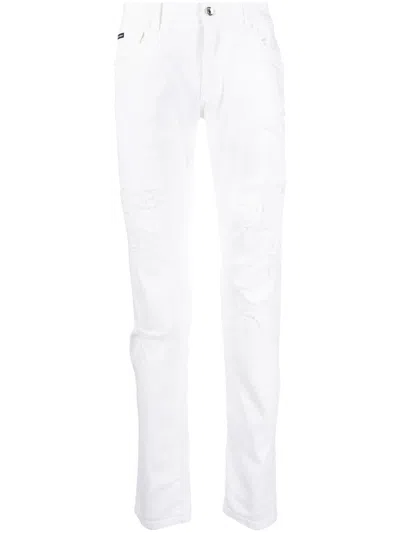 Dolce & Gabbana Distressed Straight-leg Jeans In Weiss