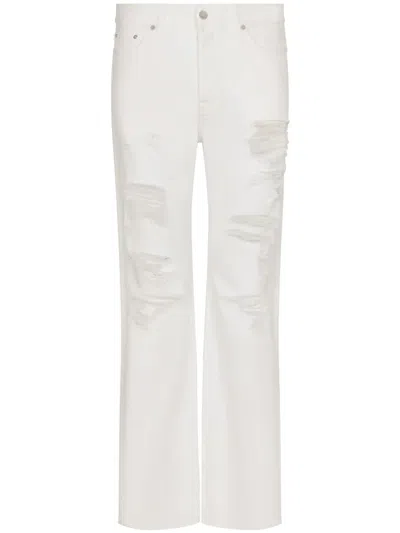 Dolce & Gabbana Distressed Straight-leg Jeans In White