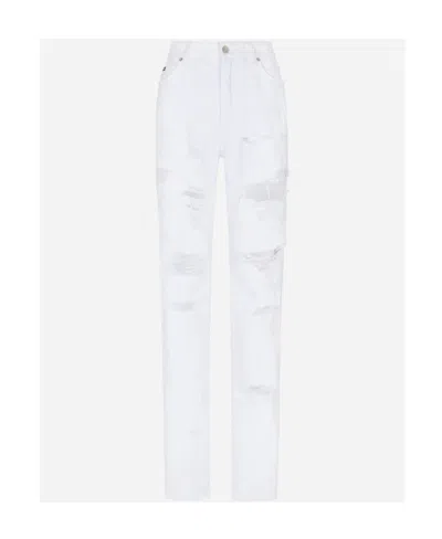 DOLCE & GABBANA DOLCE  GABBANA LOGO PATCH DISTRESSED JEANS