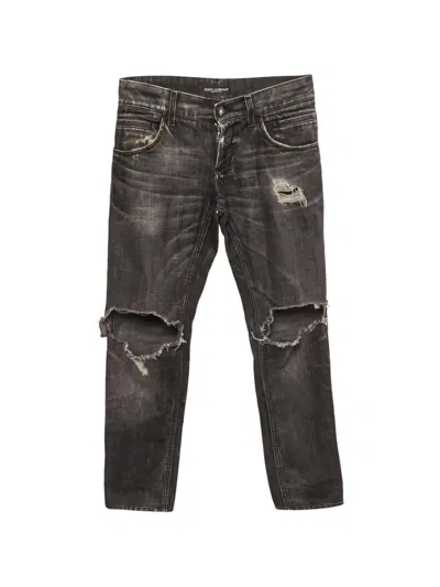 Pre-owned Dolce & Gabbana Distressed Straight-leg Jeans In Blue