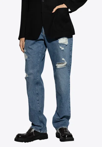Dolce & Gabbana Distressed Straight-leg Jeans In Blue