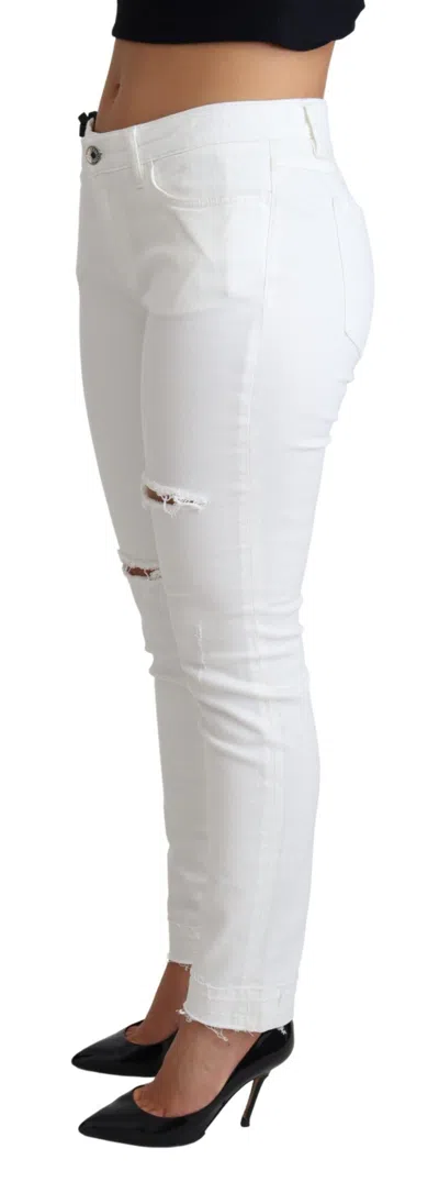 Dolce & Gabbana Distressed Stretch Denim Jeans In White