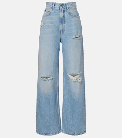 Dolce & Gabbana Distressed Wide-leg Jeans In Blue