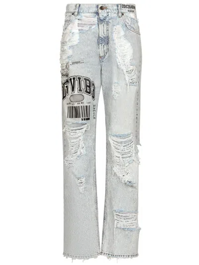 Dolce & Gabbana Distressed Wide-leg Jeans In Blue